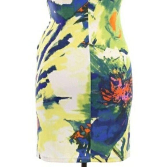 Suzi Chin Artsy Abstract Floral Splatter Ruched Sleeveless Cocktail Dress Sz 10 - Picture 7 of 10